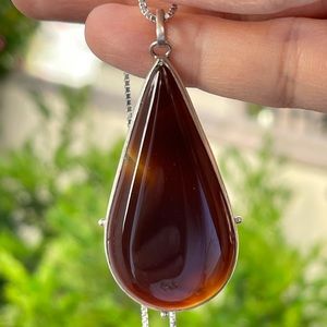 Natural sard agate sterling silver pendant & chain